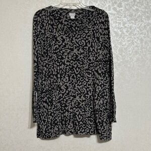 Chico's Animal Print Tunic Long Sleeve Top Black & Gray Leopard‎ Pockets Sz 2 L